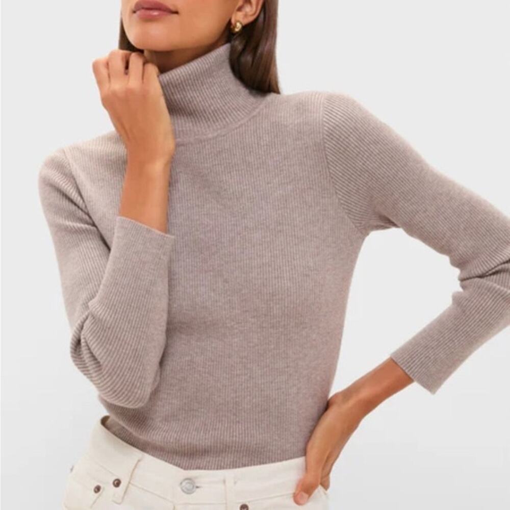Pomander Place Tuckernuck Tan Quiet Luxury Closet Staple Turtleneck Ribbed Small